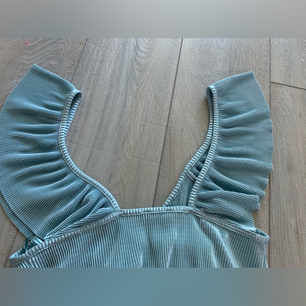Zara Teal Ribbed Crop Top Medium - Picture 6 of 6